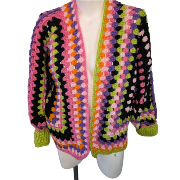 The Unbranded Brand Sweaters - Colorful Crochet One Of Kind Cropped Sweater Open Front Size M